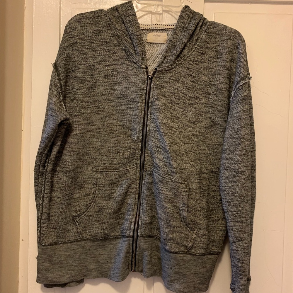 Marled Black and Grey Aerie Zip Hoodie